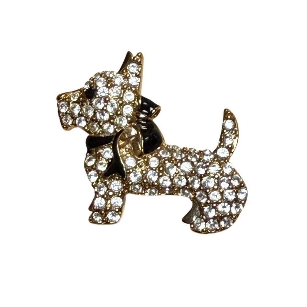 Vintage‎ Rhinestone Crystal Scottie Dog Enamel Bow Brooch from Monet